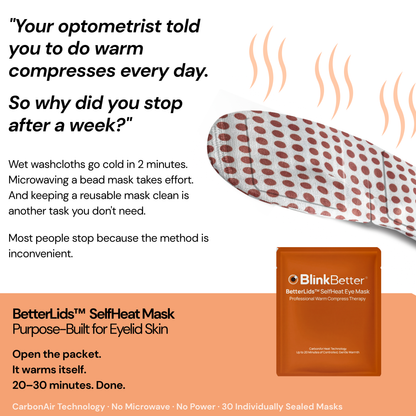 BetterLids Self-Heating Eye Mask - 30 Pack for Blepharitis, MGD, Styes & Puffy Eyes | Warm Compress Therapy